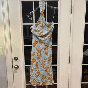 Hello Molly One-Shoulder Dress in Blue and Orange Floral